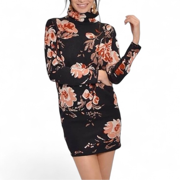 ALI & JAY Dresses & Skirts - Ali & Jay floral print long sleeve thick knit sweater dress with mock neck Sz M